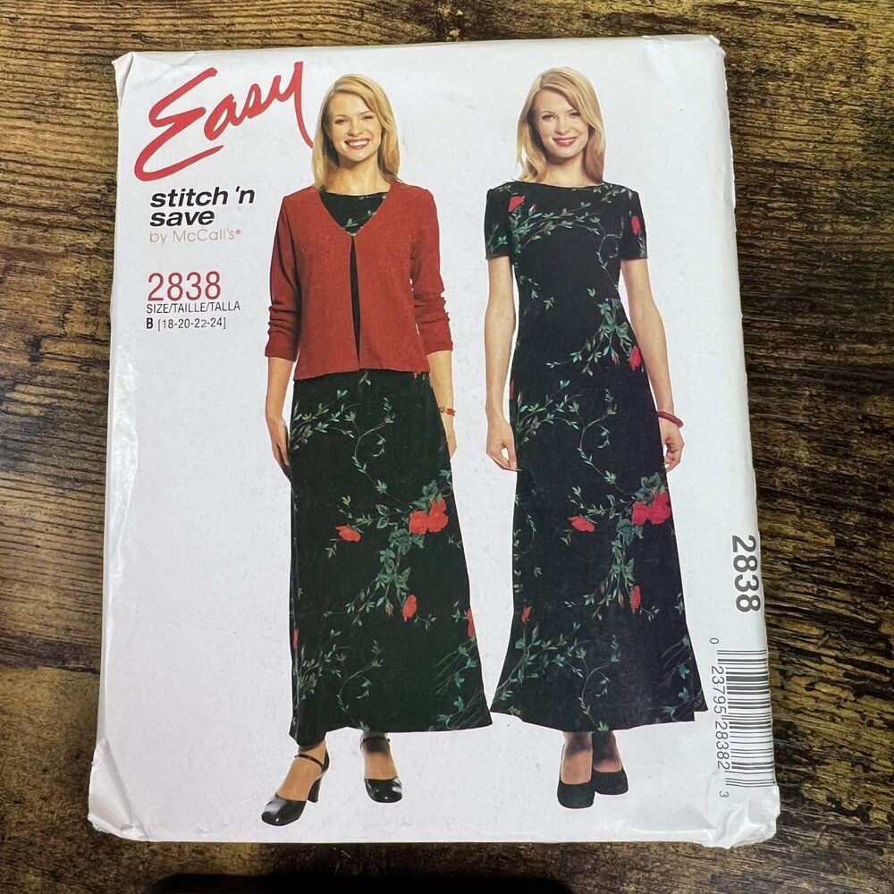 McCall’s Womens Dress and Sweater Top Vintage Uncut Pattern Sz 18-20 22-24 #2838